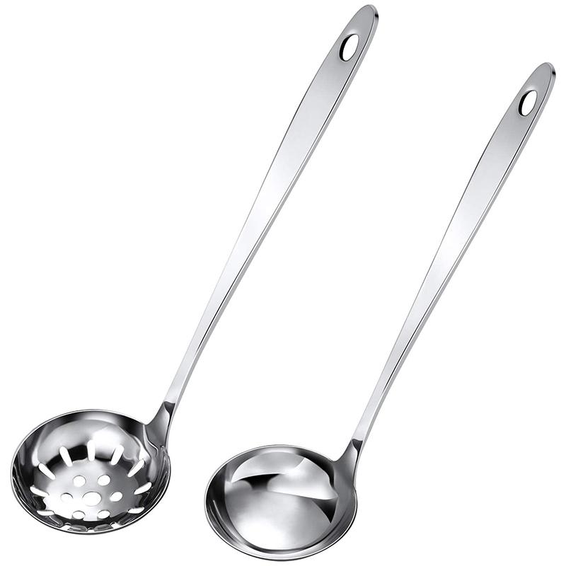 

2 Pieces Slotted Spoon and Soup Ladle Set Thickening Long Handle Soup Spoon Cooking Skimmer Kitchen Cooking Utensils