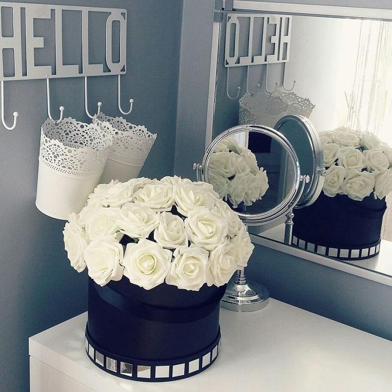 

7 Heads 8CM New Colorful Artificial PE Foam Rose Flowers Bride Bouquet Home Wedding Decor Scrapbooking DIY Supplies1, Black
