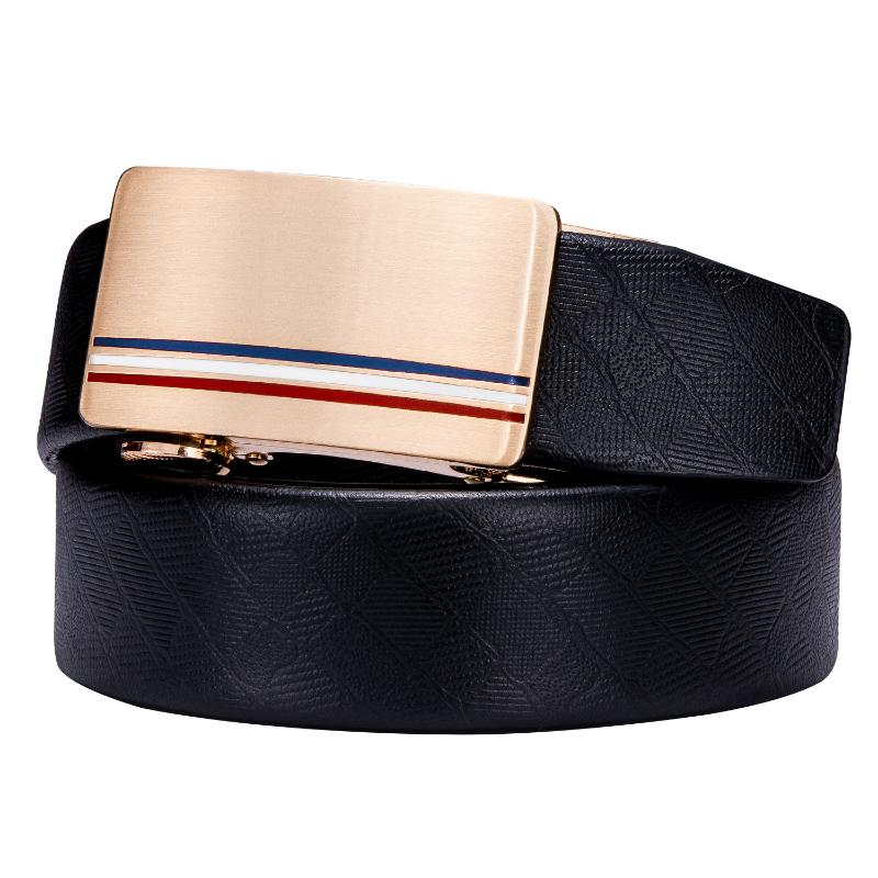 

Belts Men Cowhide Belt Black Leather Waist Gold Automatic Slide Buckle Removable Striped Strap For Male Barry.Wang