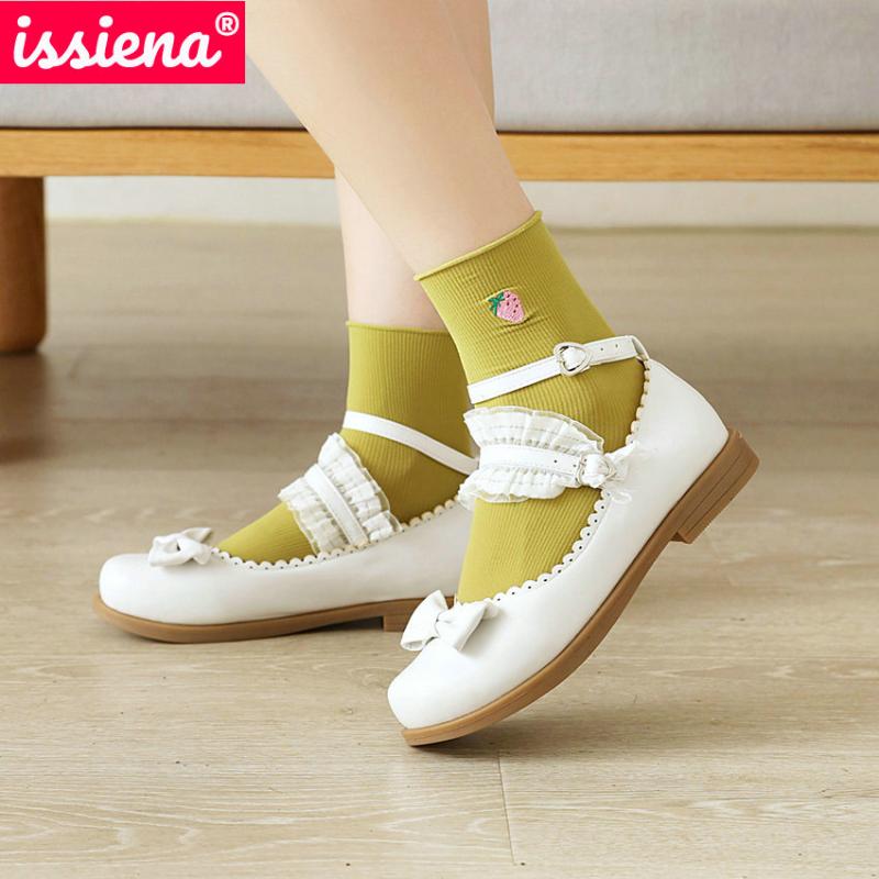 

ISSIENA 2021 Elegant PU Leather Shoes Girl Shoes Round Toe Sweet Kids Butterfly-Knot Princess Square Heel Size 26-37, Black
