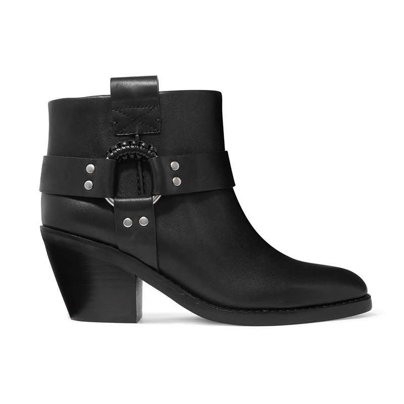 

Buckle Ladies Side Leather Strap Black Ankle Chunky Heel Knickers Boots Women Pointed to Toe Fashion Martin Boot Encj