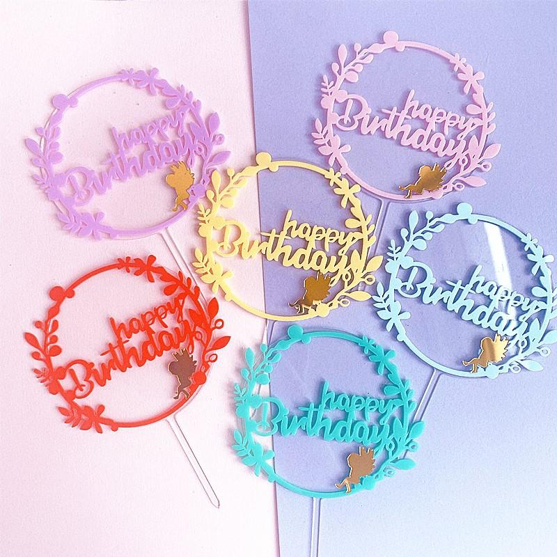 

Candy Color Baking Cake Decoration Birthday Acrylic Creative Angel Boy or Girl Happy Birthday Cake Topper