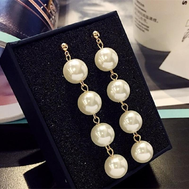 

European and American Exaggerated Large Pearl Tassel Long Earrings Korea Wild Simple Temperament Earrings Japanese and Korean W