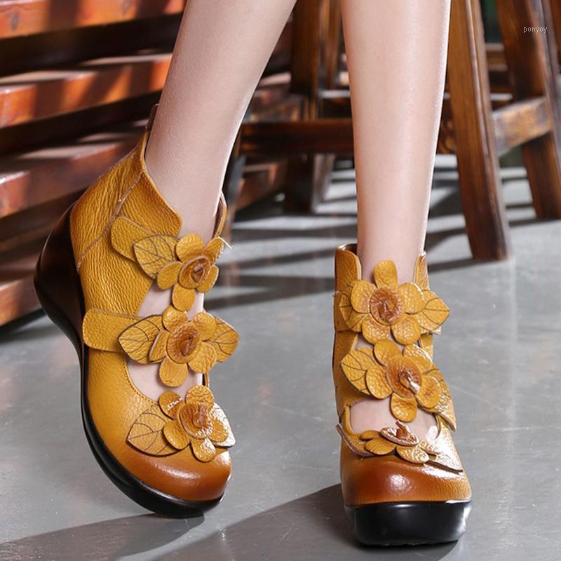 

Women's Ethnic-Style Leather Shoes Spring and Autumn New Platform Wedge Thong-Platform Shoes1, Black