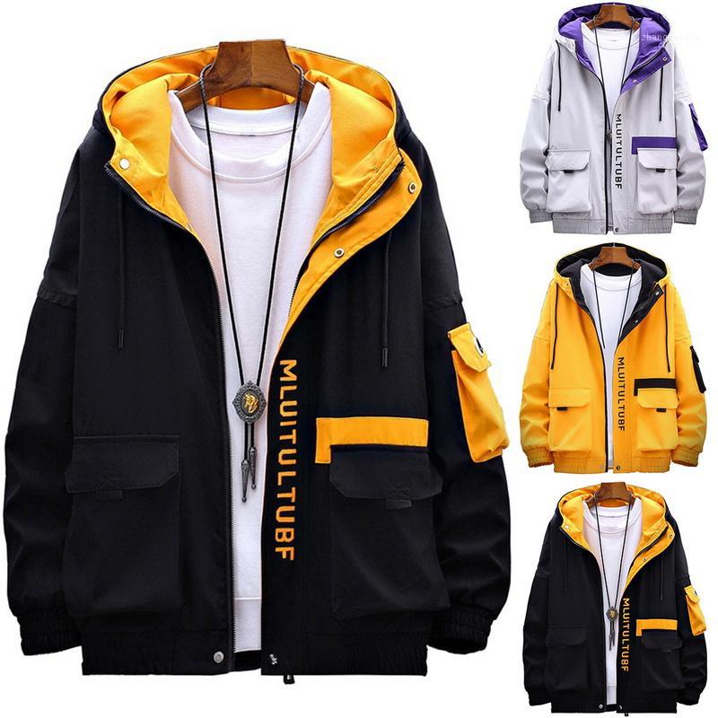 

Hip Hop Jacket Coat Mens Hooded Windbreaker Jacket Casual Male Coats Streetwear Multi-pocket Men Autumn Winter Tops1, Yellow