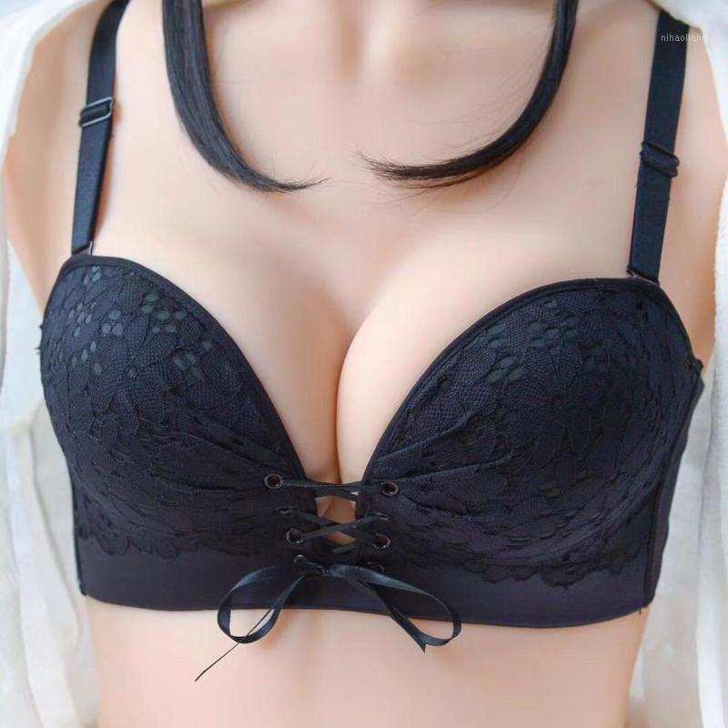

Sexy Strapless Invisible Bra Seamless Underwear Lace Strappy Push Up Bras Wire-Free Adjusted Women's Intimates1, Black