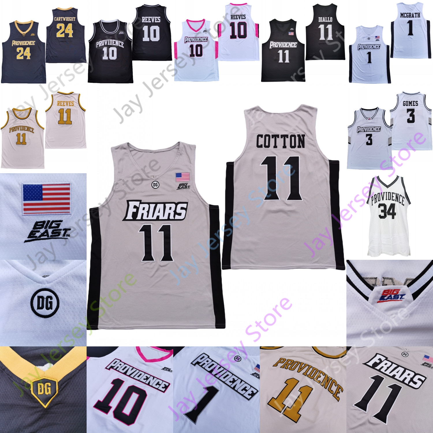 

Providence Friars Basketball Jersey NCAA College 11 A.J. Reeves Greg Gantt Brycen Goodine Jimmy Nichols Jr. Jyare Davis Alyn Breed, Black round collar
