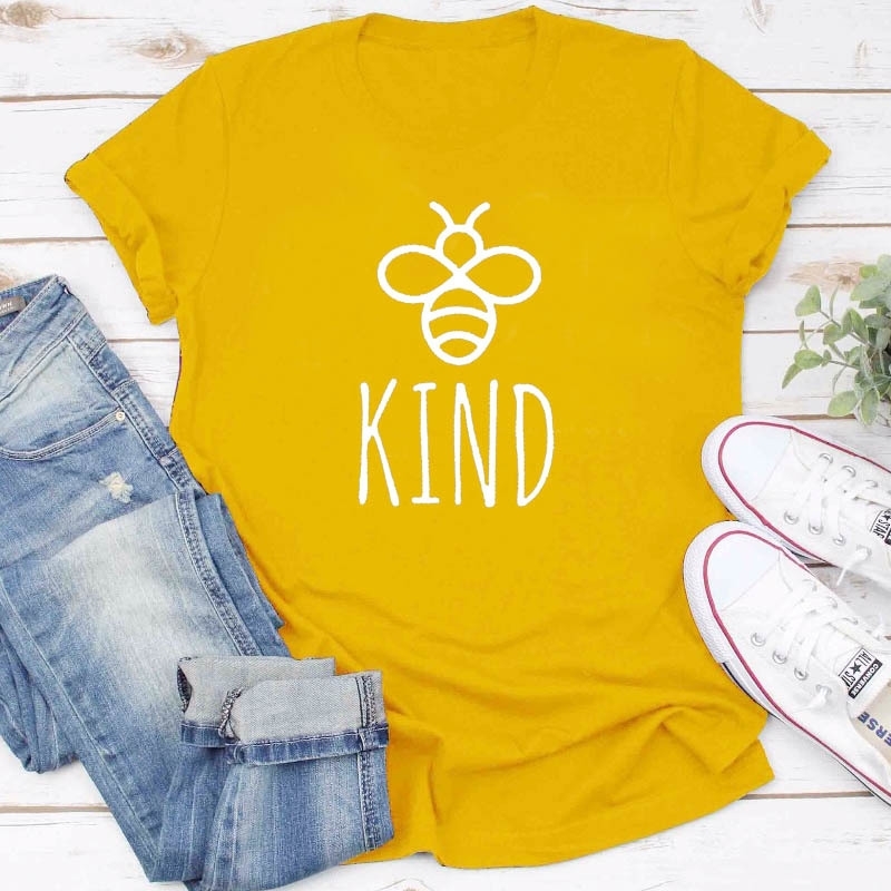 

Be Kind Graphice Tee Shirt Women Cotton Oversized T-shirt Summer Fashion Bees Print Top Harajuku Tshirt Unisex Tee Drop Shipping Y200109, Red-b