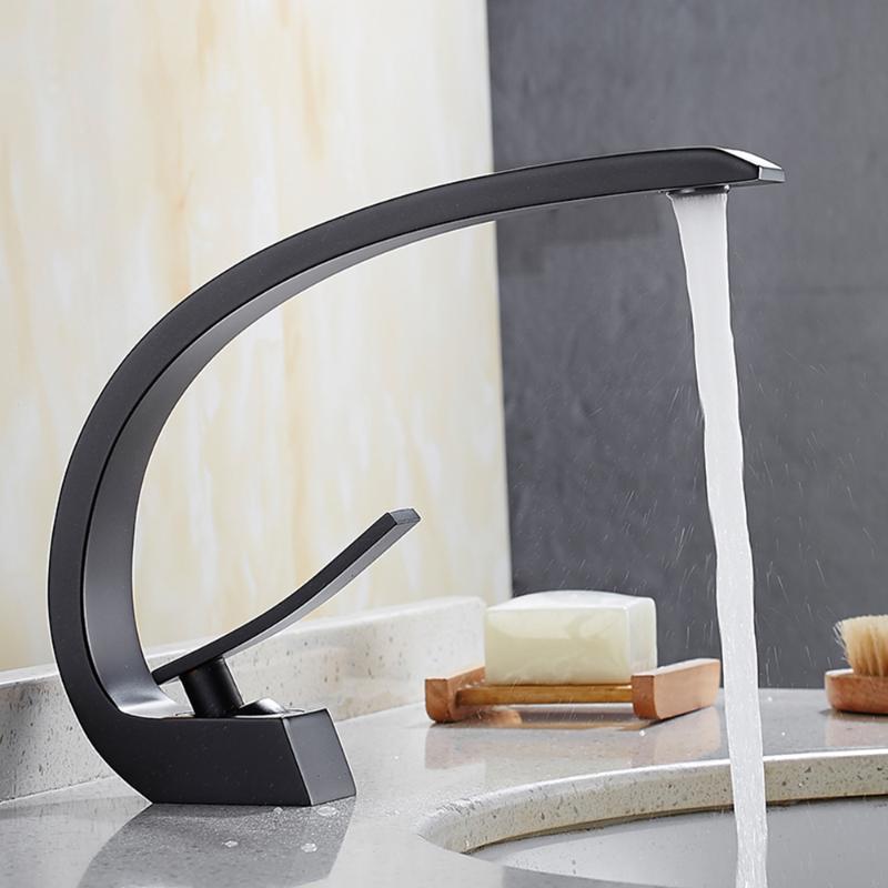 

Basin Faucet Ceramic Cartridge Modern Bathroom Mixer Tap Black/White Wash Single Handle Hot And Cold Faucets Exquisite Elegant