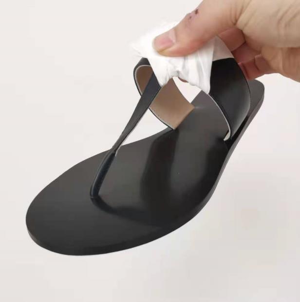 

Women Leather Flat Slippers Double Mental Slide Sandal Fashion Lady Flip Flop Rubber Sole Beach Slipper, Slipper dustbag