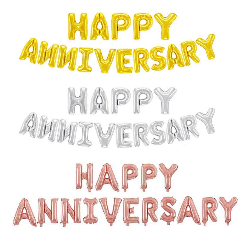 

16pcs/lot Gold Silver Happy Anniversary Letter Balloons Banner Round Anniversary Balloon Decorations Party Globos