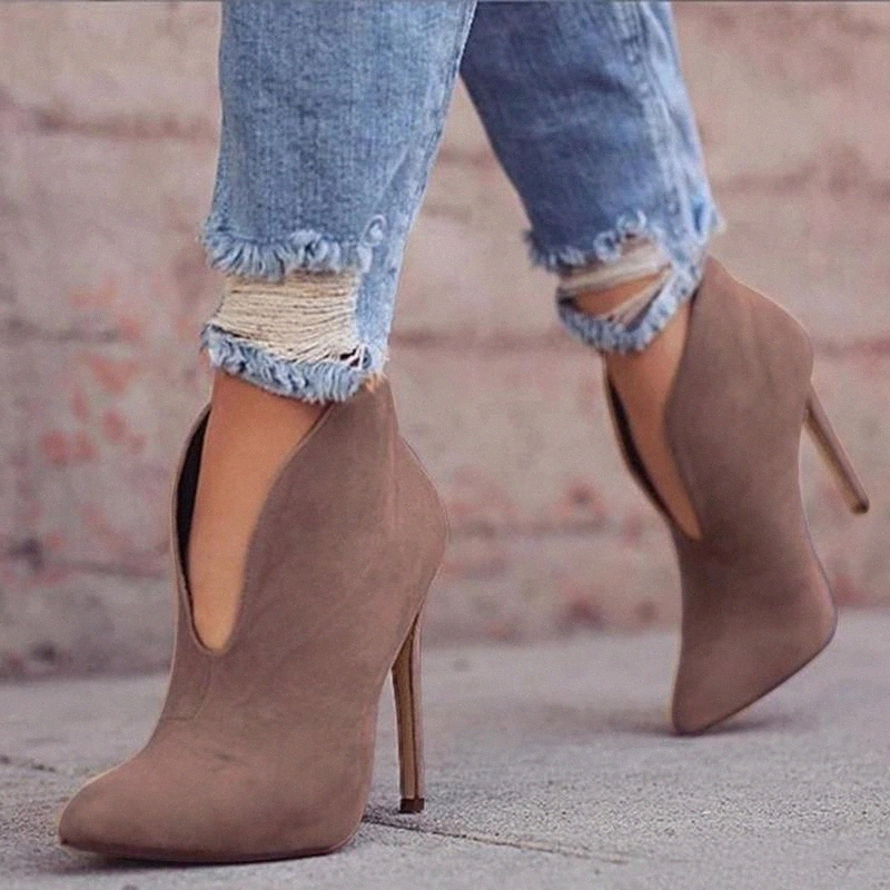 

2020 Grey Fashion Women High Heel Booties Large Size 35-43 Female High-Heeled Boots Young Ladies Booties Heel Cloth Boots #BM4P, Black