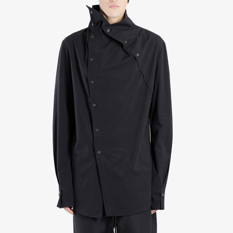 

2020 Blouses Double-breasted Men's Irregularly High-collar Sleeves Long-sleeved Designer Njxz, Black