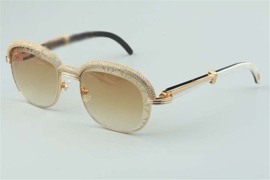 

Best-selling top-quality natural mixed buffalo horn cut lens sunglasses, high-end diamonds eyebrow frame 1116728-A Size: 60-18-140mm