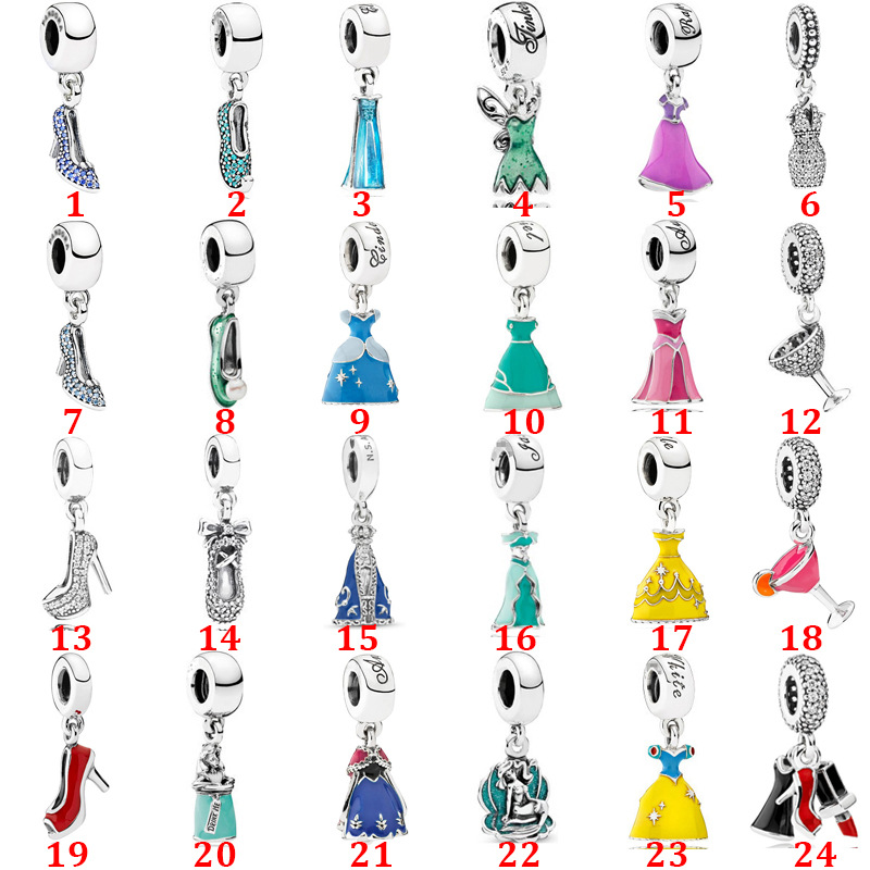 

charms of women Fits pandora bracelet and necklace 925 Sterling Silver Blue High Heels Skirt Cup String Hanging Piece beads women's fashion gifts