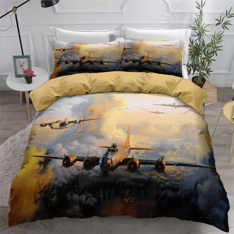 

HELENGILI 3D Bedding Set Aircraft Print Duvet Cover Set Bedclothes with Pillowcase Bed Home Textiles #FJ12, As pic