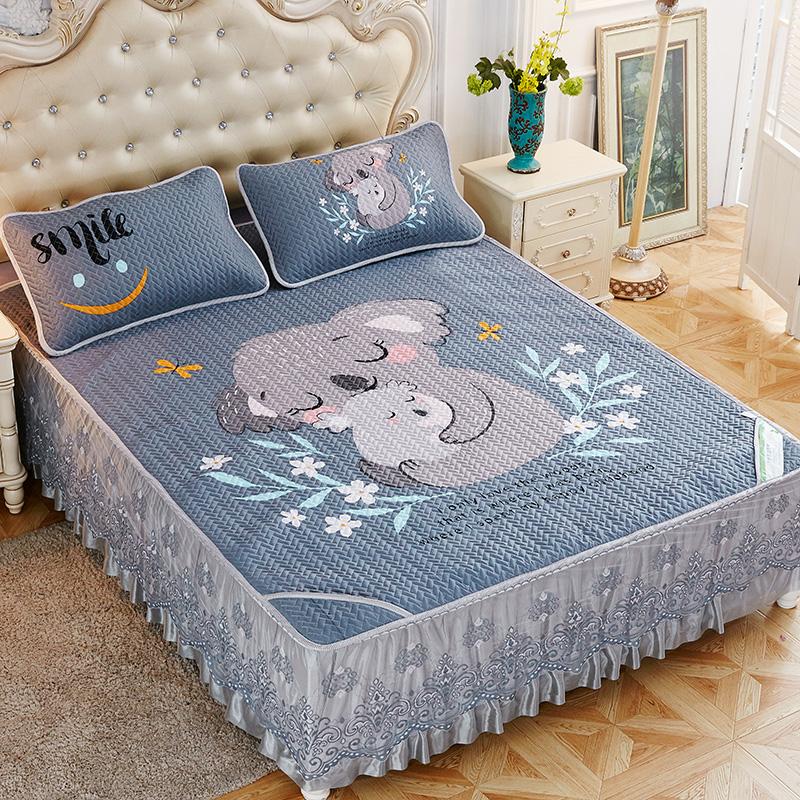 

Tencel mattress bed skirt type bed cover three sets of cover ice silk anti-skid single piece lace style summer and summer