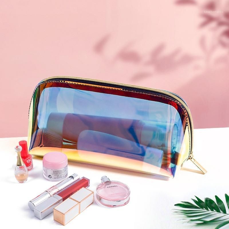 

2020 Women Laser TPU Cosmetic Bag Case Transparent Fashion Portable Travel Shell-Shaped Storage Bag Colorful Wash Makeup1, Beige