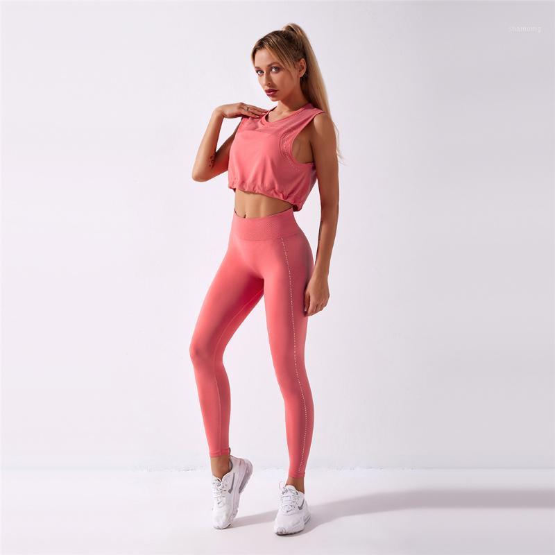 

Seamless Sport Set Women Two Pieces Crop Top Leggings Tank Workout Tops Outfit Fitness Gym Running Suit Wear Yoga Set A001TP1, Black