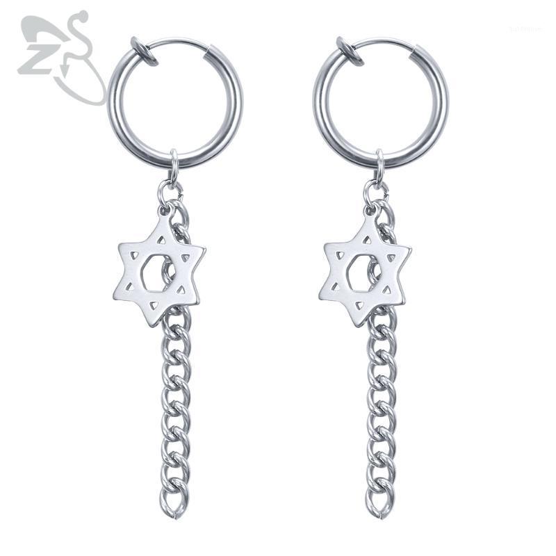 

ZS Star of David Hoop Earrings with Long Link Chain No Pieercing Earrings for Men Hip Hop Jewelry Male Biker Accessories Gifts1