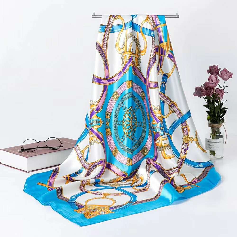 

Hot Sale Summer Women Scarf Silk Print Floral square brand Scarves Women Design thin Shawls Size 90*90cm