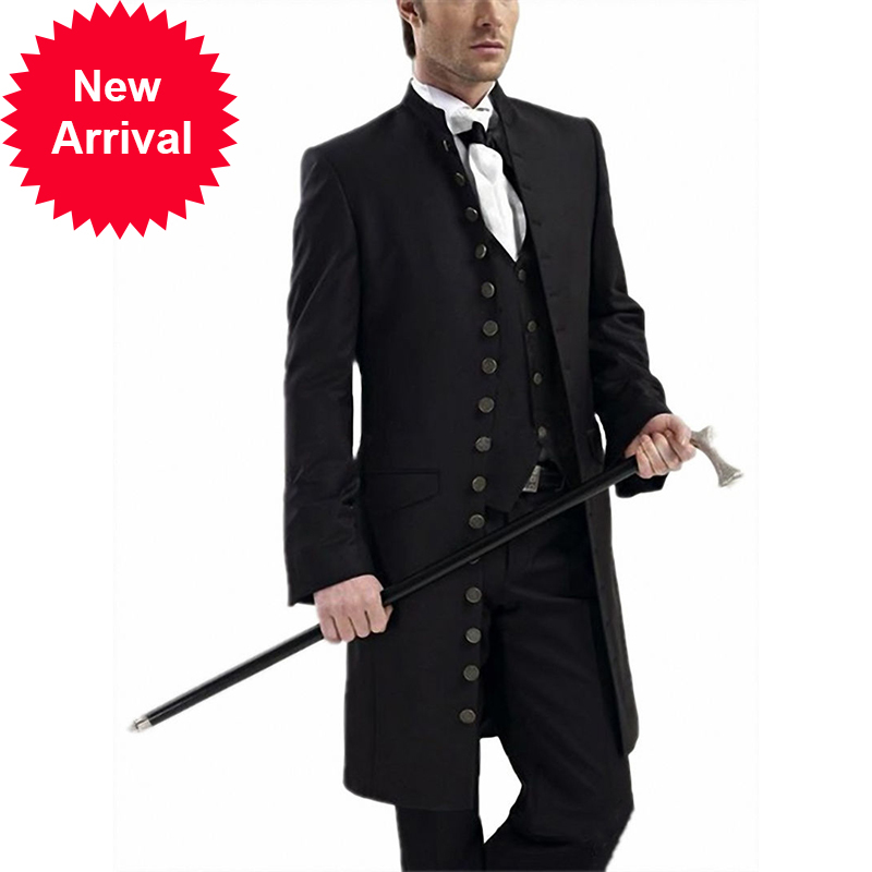 

XZ13] Men's Stylish Gothic Stand Collar Suits Set Wedding Steampunk Long Blazer Jacket For Banquet Party Cosplay Costume, Blue
