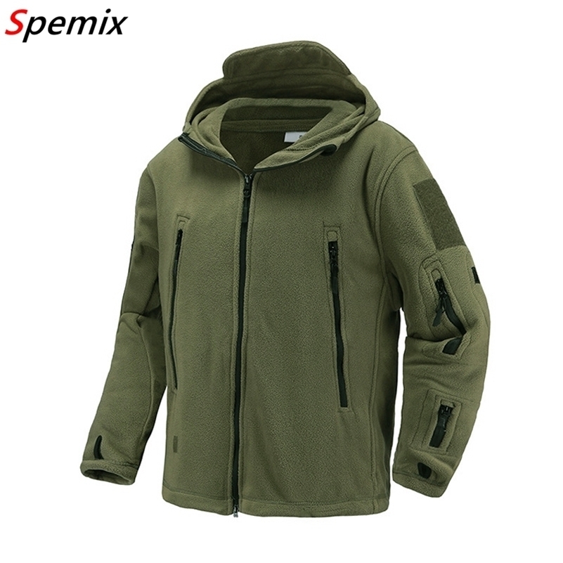 

US UK Military Fleece Tactical Jacket Men Thermal Warm Hooded Coat Outdoors Pro Military Softshell Hike Outerwear Army Jackets 201022, Army green