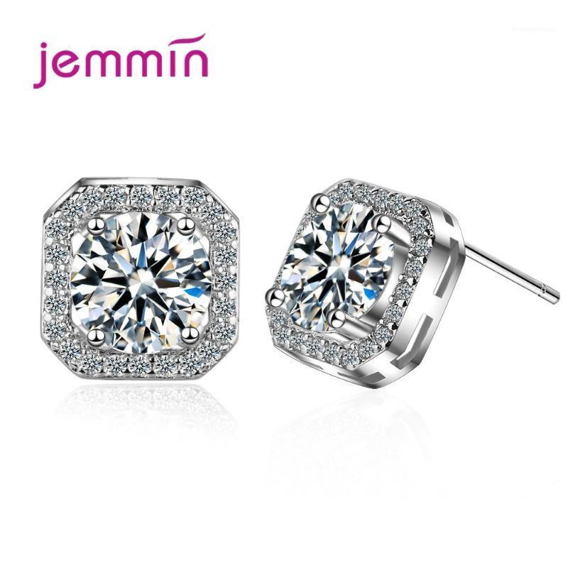 

Fashion Women Stud Earrings 925 Sterling Silver Square Cubic Zircon Micro Setting CZ Stones Ear Brincos Pin Pendientes1