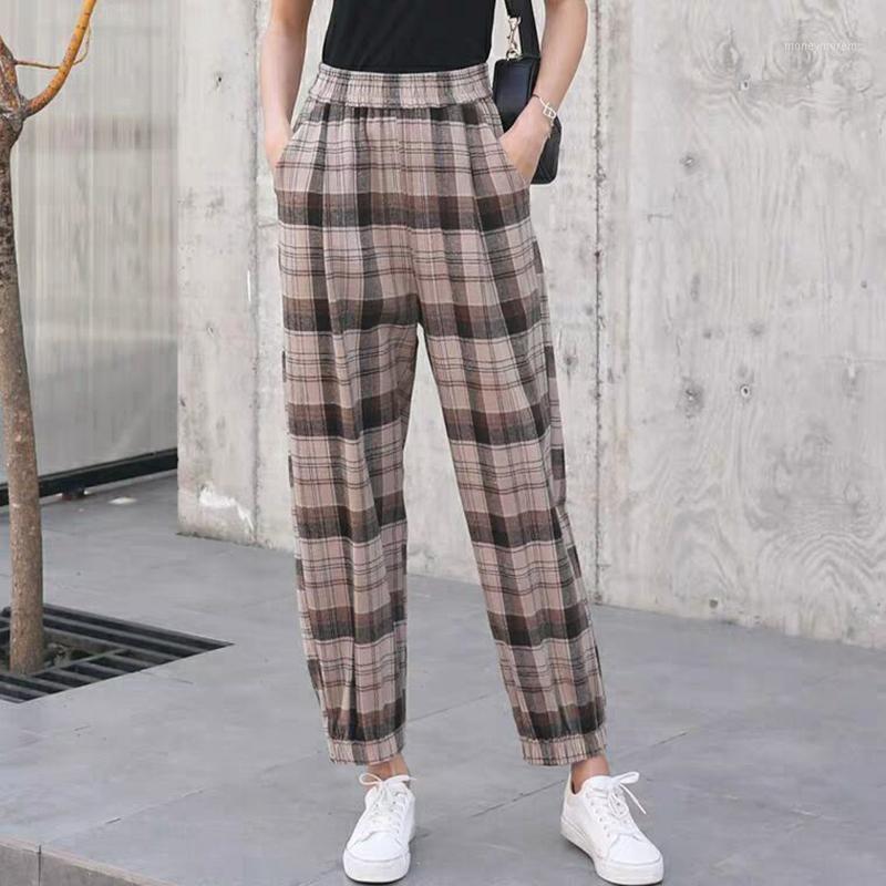 

Plaid Harem Pants Women 2020 Winter New loose Elastic High Waist Ladies pants Loose Casual Beam Feet Female Autumn Bottom1, Red