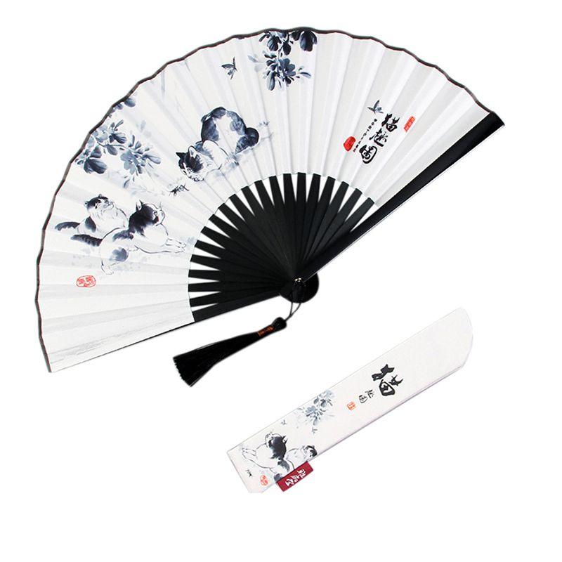 

Folding Hand Held Fan With Tassels Chinese Classical Ink Painting Retro Style For Wedding Dancing Church Party Gifts