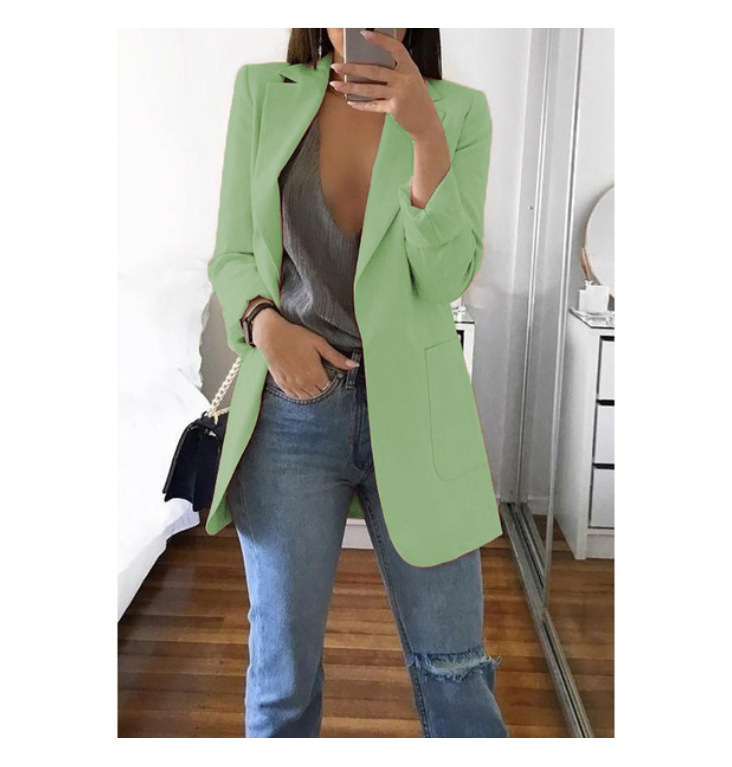 

2021 New Spring Female Black Europa Fashion Streetwear Long Sleeve Pockets Ladies White Coats Office Work MG43, Dark blue