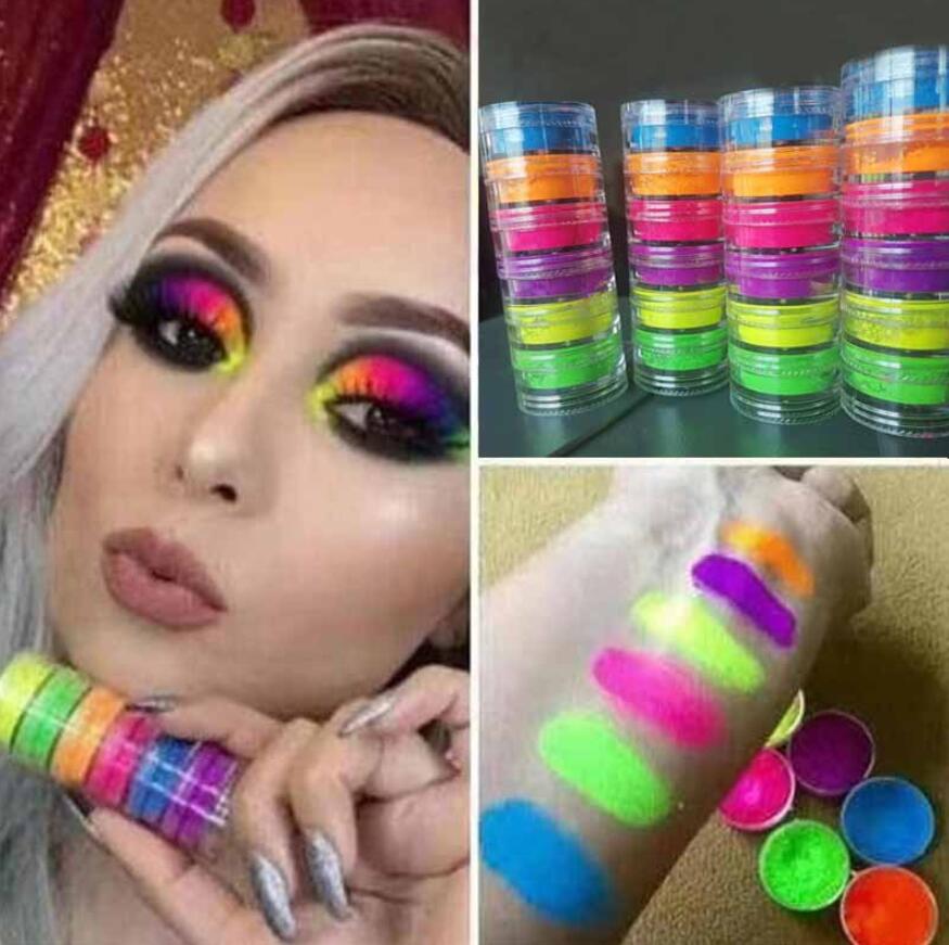 

Neon Loose Powder Eyeshadow Pigment Matte Mineral Spangle Nail Powder Make Up Shimmer Shining Eye Shadow 6 pcs/set DHL, 1set=6pcs=6 colors