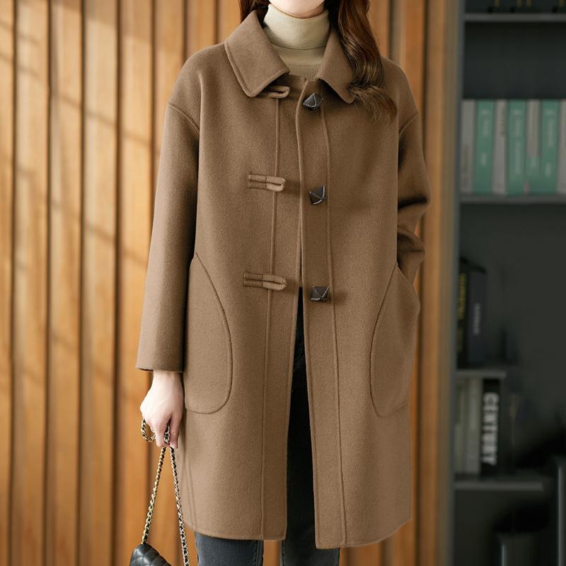 

Overcoat Woolen Coat Women Solid Color Lapel New Fashion Casual Female Warm Wear Female Long Button Korean Japanese Slim Elegant, Black