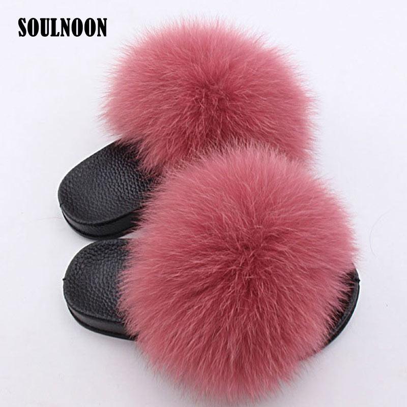 

Kids Girls Fur Slippers Real Fur Plush Shoes Children Outdoor Fluffy Slippers Non-slip Furry Home Slides Cute Plush Shoes1, Red