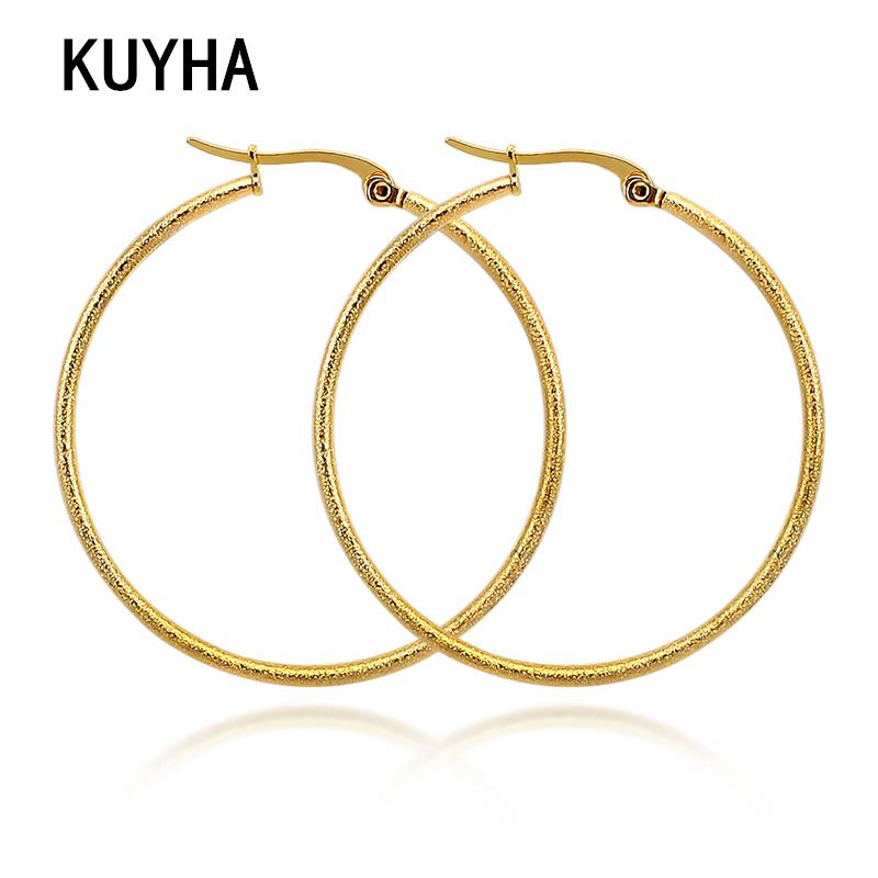 

Gold Hiphop Hoop Earrings Stainless Steel Women Jewelry Minimalist Circle Round Geometric Pendientes Mother's Present
