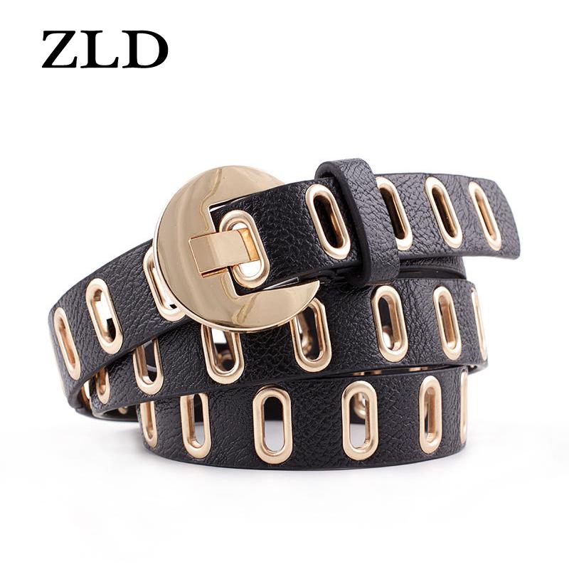 

Belts ZLD Women Waist Belt Hollow Rivets PU Leather Strap For Womens Slim Waistband Female Ladies Apparel Accessories, Black
