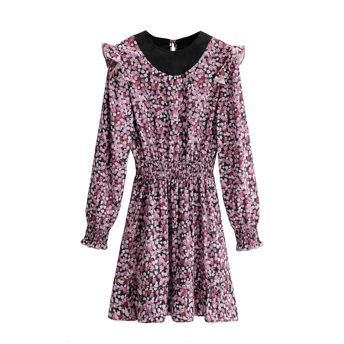 

2021 New 9705 Autumn European and American Women' Stitching Printed Ruffle Long Sleeve Factory Xjpm, See chart