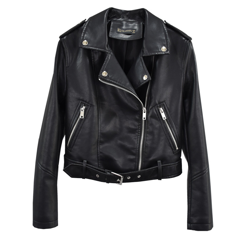 

2021 New Spring Autumn Plutonium of Women Leather Jacket High Jackets with Belt BY0J, Yellow.