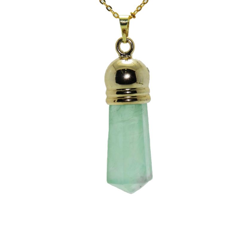 

Green Faceted Big stone hexagonal pendant necklace gold cap crystal quartz charm necklace natural fluorite pendant
