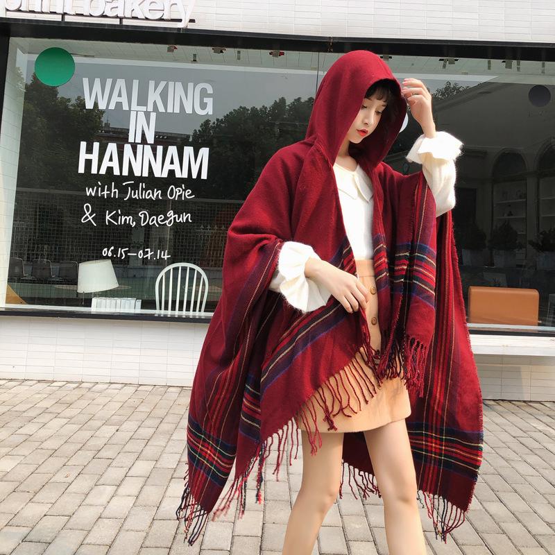 

Ethnic style cloak shawl female cloak with hood thickened warmth Tibet travel scarf with hood
