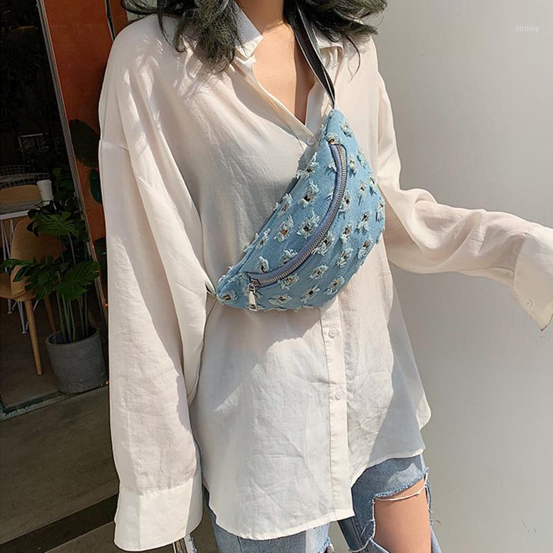 

Denim Waist Bags Women Casual Travel Ladies Belt Crossbody Bag Women's Chest Bag Fashion Shoulder Bags Fanny Pack Female Purse1, Blue