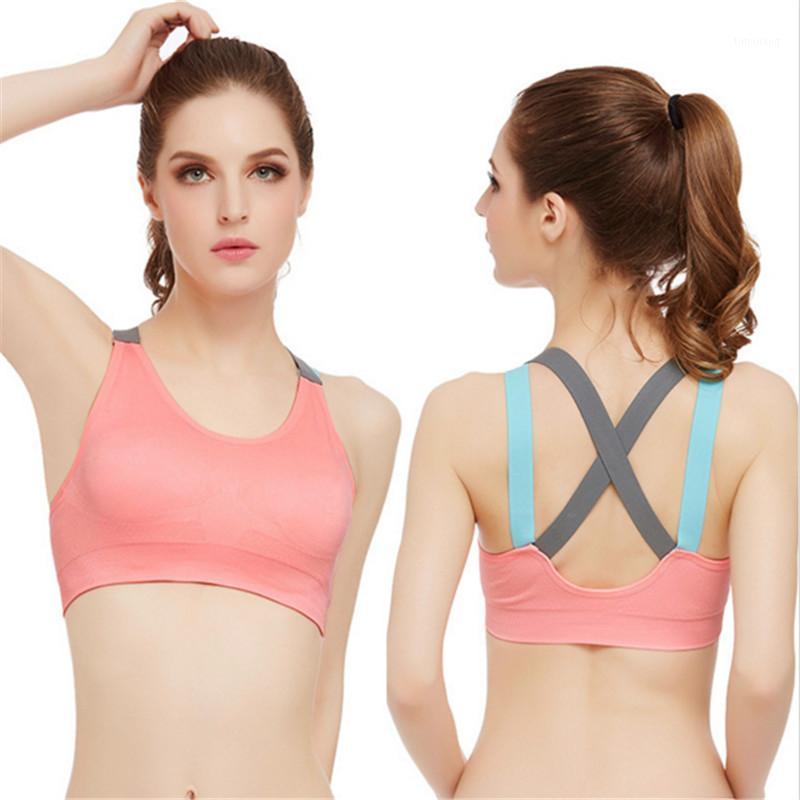 

New Arrival Fitness Yoga Push Up Sports Bra Women's Training Breathable Padded Tank Athletic Vest Shockproof Back Cross Strap1, Black