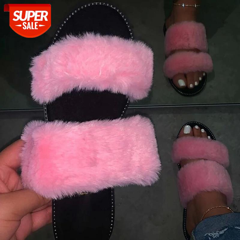 

Flat slippers for women Non-Slip female Designer Slide Ladies fur Slippers 2020 Summer Shoes big size 41 #jM9T, Black