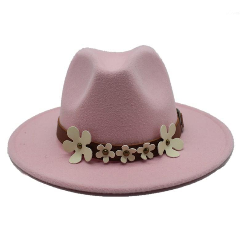

Wide Brim Hats High Quality Men Women Fedora Hat With Flowers Panama Jazz Wool Trilby Casual Wild Size 56-58CM1, Pink
