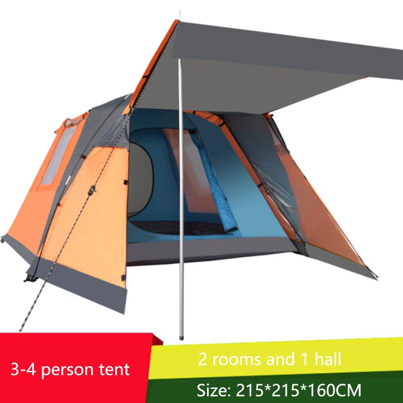 

3-4 Person Double Layer Outdoor 2 Living Rooms 1 Hall Family Rainproof Camping Tent Waterproof automatic speed open Camping Tent
