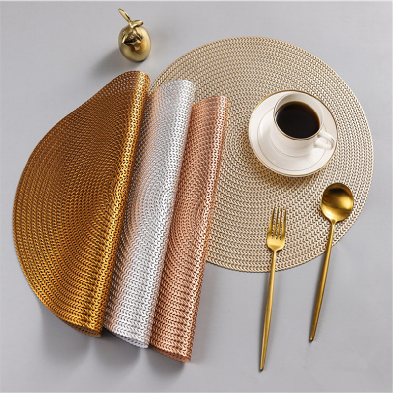 

Woven Kitchen Placemat Round Table Plate Mat Drying Dishes Coaster Pad PVC Household Placement Tableware Anti Heat Non-Slip Mats for Bowl 122773