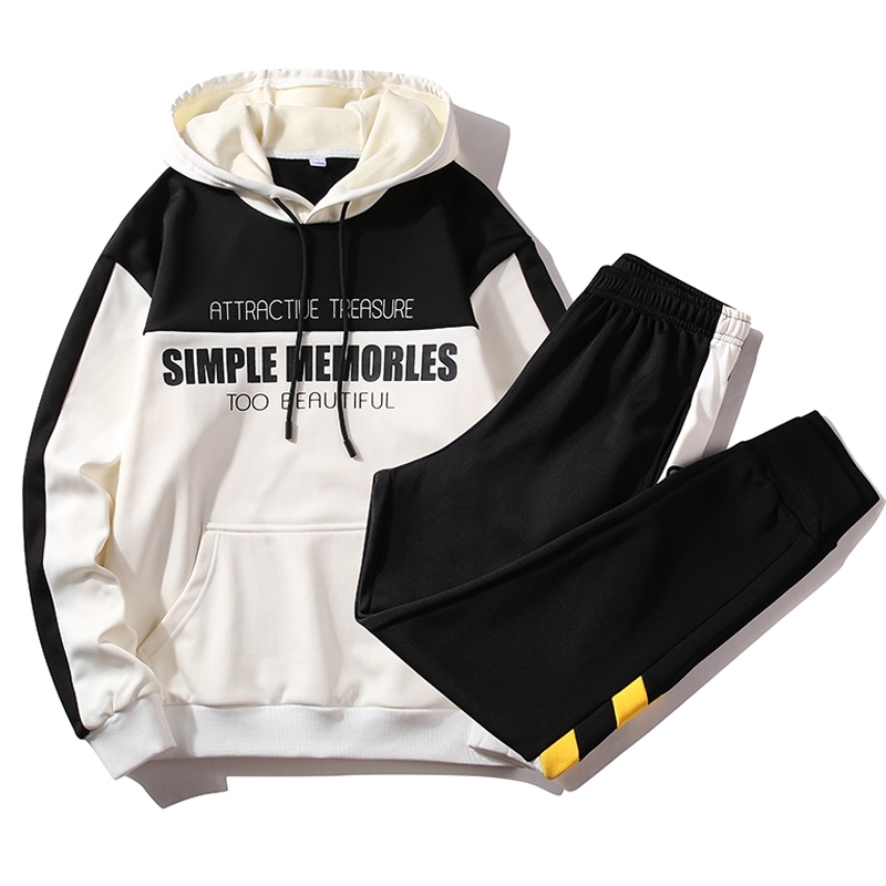

Hip Hop Tracksuit Set Men New Fashion Streetwear Sweatsuits Men 2 Piece Set Hoodies Sweatpants Mens Printed Track Suit Set 201202, Cs1983 white