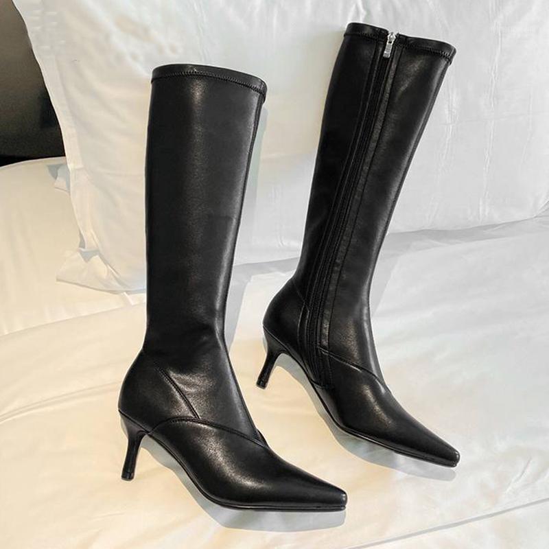 

Bottes femme 2020 new winter stretch thigh high boots women's shoes cow leather nightclub high heels knee-high boots mujer1, White