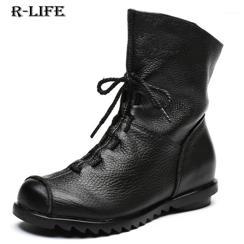 

Genuine Leather Boots Women National Style Cowhide Shoes Soft Leather Low Heel Retro Original Brand Boots With Or Without Velvet1, Color 3