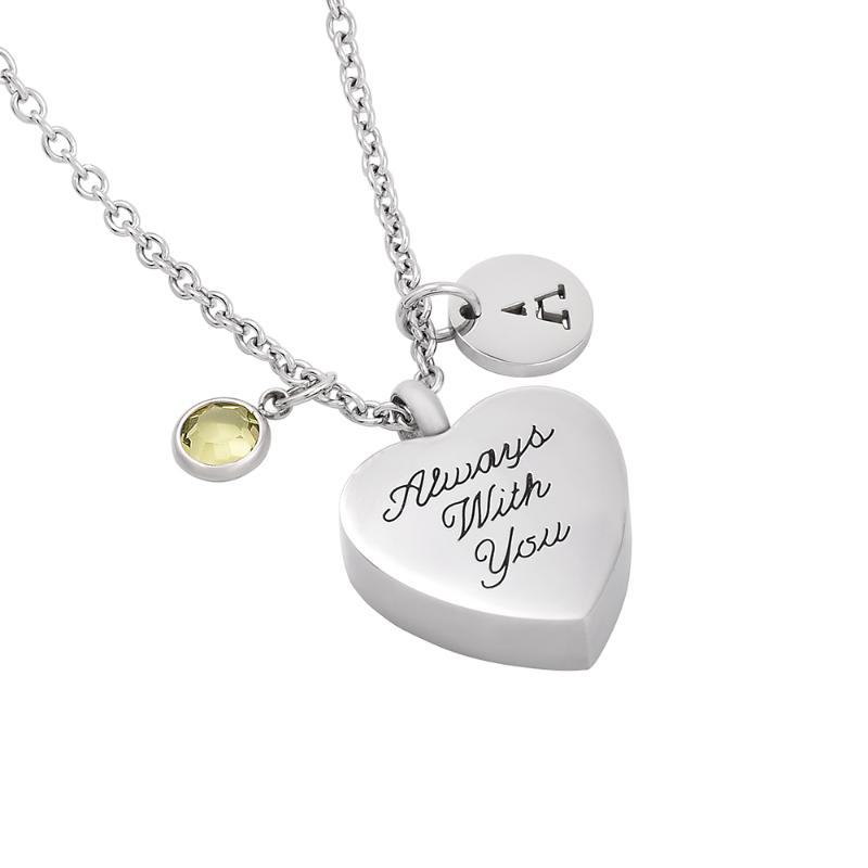 

Etching Always With you Forever Heart memorial locket pendant ashes Jewelry Stainless Steel Cremation Urn Necklace For Women